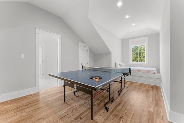 515 Seacrest Dr, Inlet Beach, FL 32461 - playroom with lofted ceiling, light wood-style flooring, baseboards, and recessed lighting