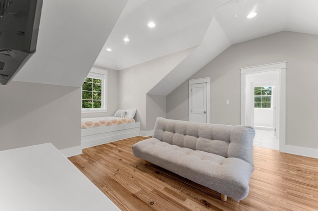 515 Seacrest Dr, Inlet Beach, FL 32461 - bedroom with vaulted ceiling, recessed lighting, wood finished floors, and baseboards
