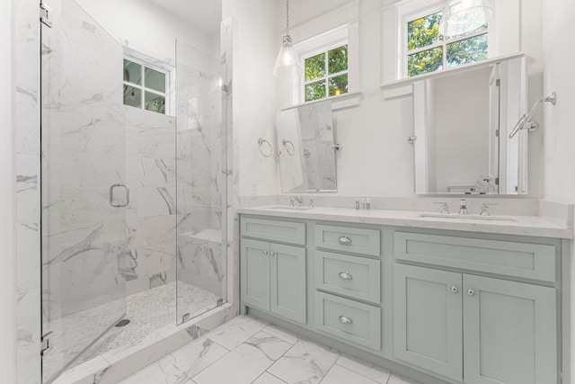 515 Seacrest Dr, Inlet Beach, FL 32461 - full bath with a marble finish shower, double vanity, marble finish floors, and toilet