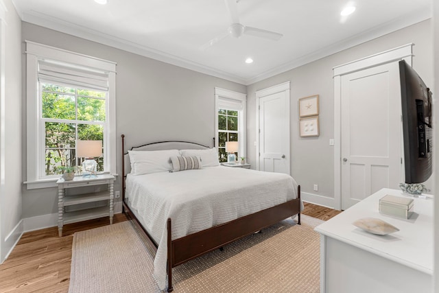 515 Seacrest Dr, Inlet Beach, FL 32461 - bedroom with ornamental molding, light wood finished floors, recessed lighting, baseboards, and ceiling fan