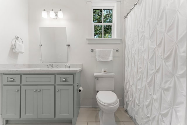 515 Seacrest Dr, Inlet Beach, FL 32461 - bathroom with vanity, toilet, baseboards, tile patterned floors, and curtained shower