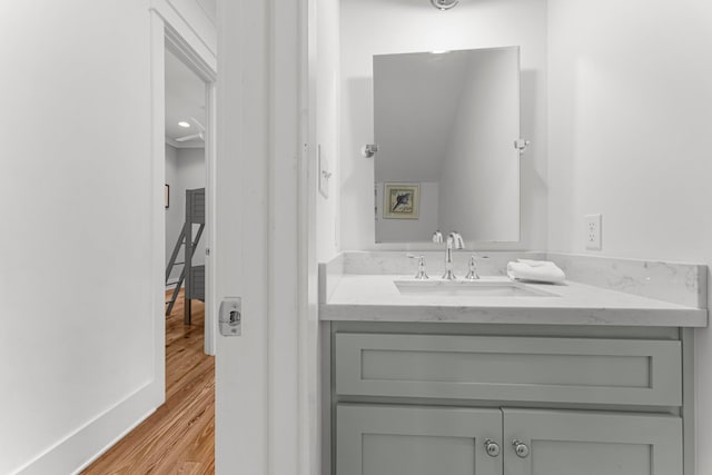 515 Seacrest Dr, Inlet Beach, FL 32461 - bathroom with vanity, wood finished floors, and baseboards