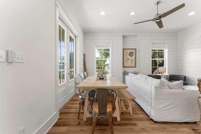 515 Seacrest Dr, Inlet Beach, FL 32461 - dining space with plenty of natural light, wood finished floors, ceiling fan, recessed lighting, and wooden walls