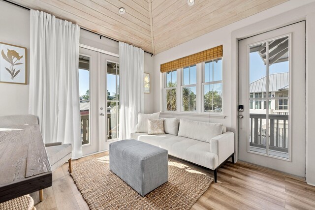 106 N Winston Ln, Inlet Beach, FL 32461 - living area with plenty of natural light, wood finished floors, french doors, and wooden ceiling