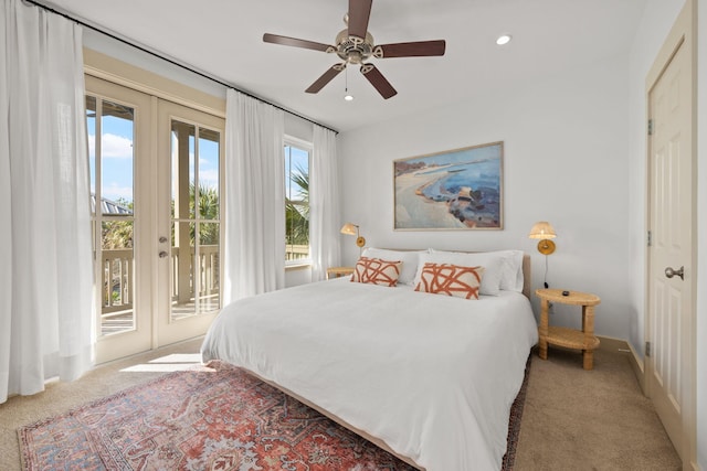 106 N Winston Ln, Inlet Beach, FL 32461 - bedroom featuring access to exterior, french doors, carpet floors, recessed lighting, and a ceiling fan