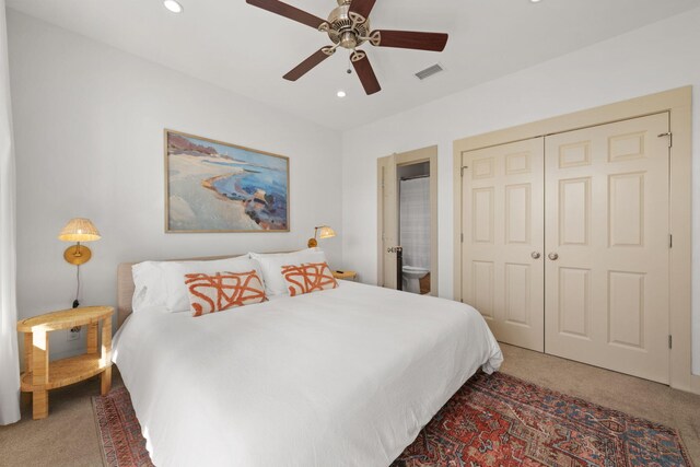 106 N Winston Ln, Inlet Beach, FL 32461 - bedroom with carpet floors, recessed lighting, a closet, ceiling fan, and ensuite bathroom