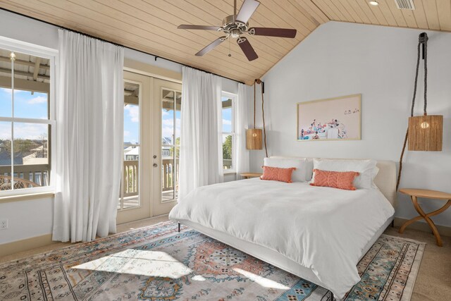 106 N Winston Ln, Inlet Beach, FL 32461 - bedroom with french doors, wooden ceiling, multiple windows, access to outside, and vaulted ceiling