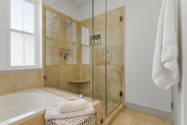 106 N Winston Ln, Inlet Beach, FL 32461 - bathroom with a bath, a stall shower, and tile patterned floors
