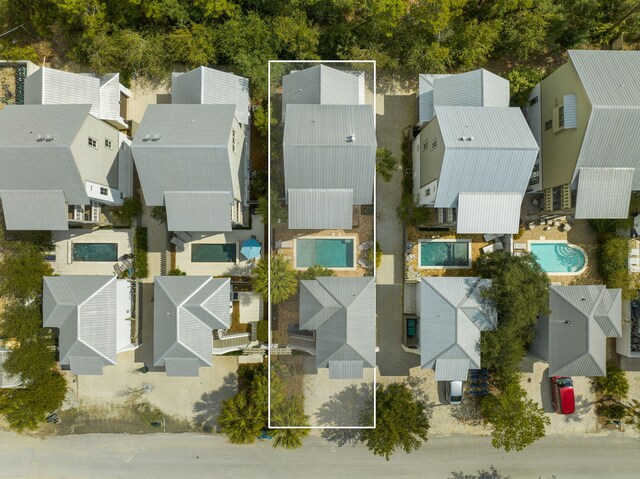 106 N Winston Ln, Inlet Beach, FL 32461 - aerial perspective of suburban area featuring property parcel outlined and a pool area