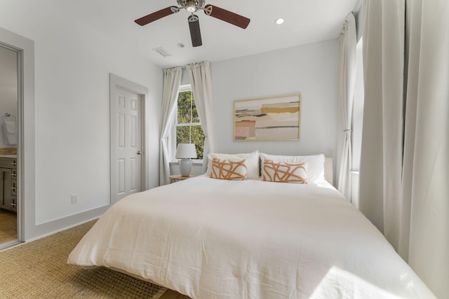 106 N Winston Ln, Inlet Beach, FL 32461 - bedroom with carpet, recessed lighting, ceiling fan, and ensuite bath