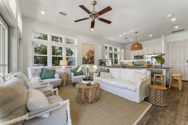 106 N Winston Ln, Inlet Beach, FL 32461 - living area with dark wood-style flooring, ceiling fan, and recessed lighting