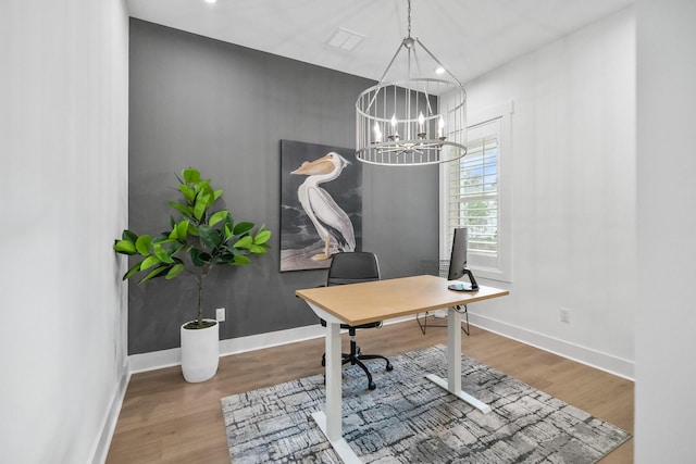 425 W Lafayette, Inlet Beach, FL 32461 - office area with baseboards, wood finished floors, a chandelier, and recessed lighting