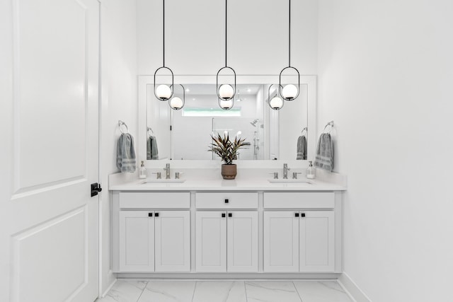 425 W Lafayette, Inlet Beach, FL 32461 - full bath featuring marble finish floors, double vanity, and baseboards