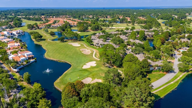 5144 Beachwalk Cir, Miramar Beach, FL 32550 - aerial view of residential area featuring a golf course, a large body of water, and a tree filled landscape