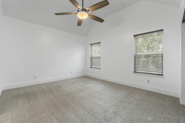 2512 Georgetown Ln, Fort Walton Beach, FL 32547 - spare room featuring a ceiling fan, baseboards, carpet, and high vaulted ceiling