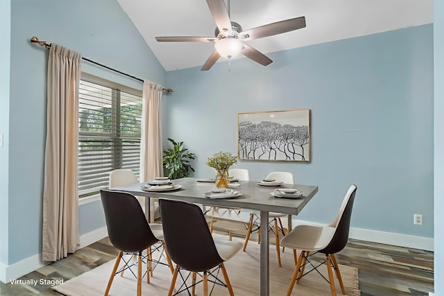 2512 Georgetown Ln, Fort Walton Beach, FL 32547 - dining space featuring wood finished floors, lofted ceiling, and a ceiling fan