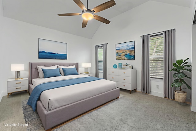 2512 Georgetown Ln, Fort Walton Beach, FL 32547 - bedroom featuring high vaulted ceiling, carpet, and ceiling fan