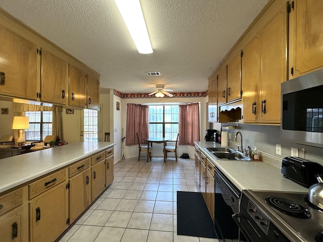 3864 Bear Head Rd, Crestview, FL 32539 - kitchen with a sink, stainless steel microwave, black dishwasher, ceiling fan, and light countertops