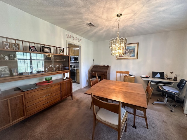 3864 Bear Head Rd, Crestview, FL 32539 - carpeted dining room with a chandelier, an office area, and a textured ceiling