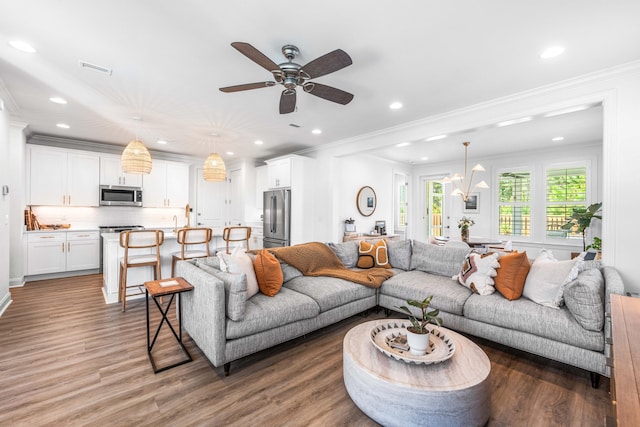 229 Windrow Way, Inlet Beach, FL 32461 - living room featuring light wood-style flooring, recessed lighting, crown molding, and ceiling fan