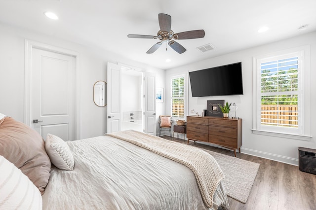 229 Windrow Way, Inlet Beach, FL 32461 - bedroom featuring wood finished floors, recessed lighting, baseboards, and ceiling fan