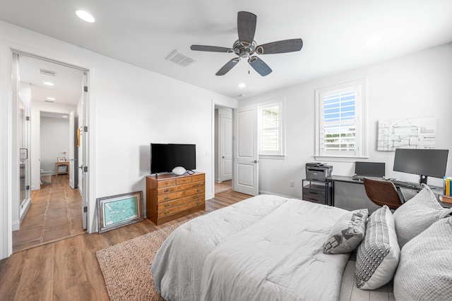229 Windrow Way, Inlet Beach, FL 32461 - bedroom featuring wood finished floors, recessed lighting, a ceiling fan, and an office area