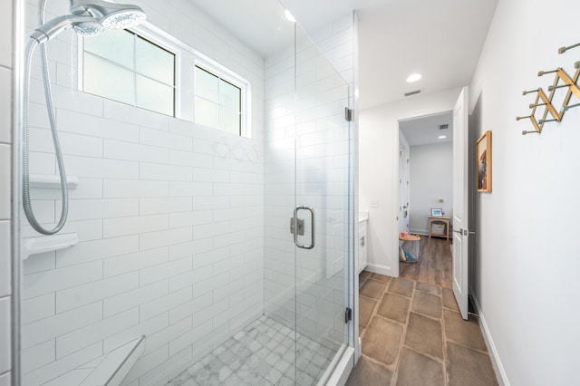 229 Windrow Way, Inlet Beach, FL 32461 - ensuite bathroom with a shower stall, recessed lighting, and baseboards