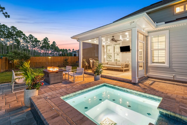 229 Windrow Way, Inlet Beach, FL 32461 - view of swimming pool featuring a patio, an outdoor living space with a fire pit, and ceiling fan