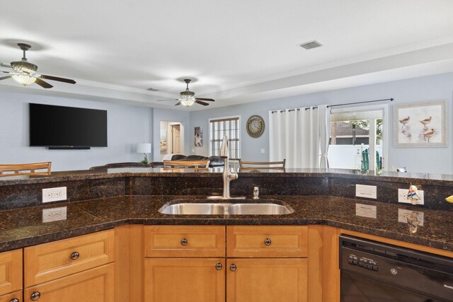 100 Kensington Cir, Panama City Beach, FL 32413 - kitchen featuring dishwasher, a sink, ceiling fan, and plenty of natural light