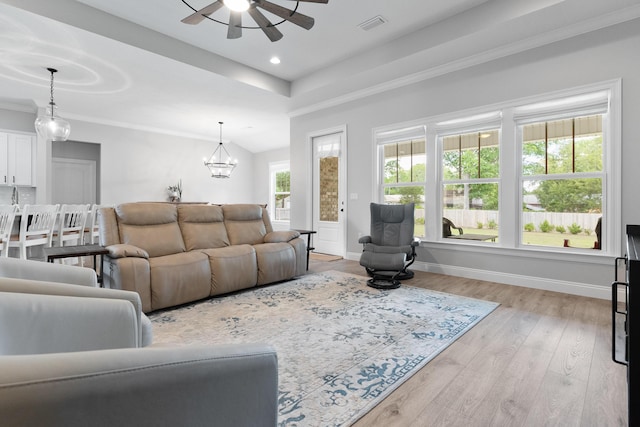 5362 Wyndell Cir, Crestview, FL 32539 - living area featuring ceiling fan, light wood-type flooring, crown molding, recessed lighting, and baseboards