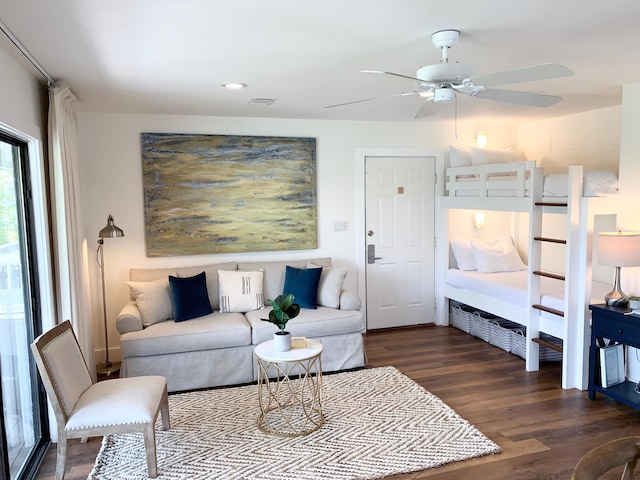 3799 E County Highway 30a # H-4, Santa Rosa Beach, FL 32459 - living area featuring wood finished floors, a ceiling fan, and recessed lighting