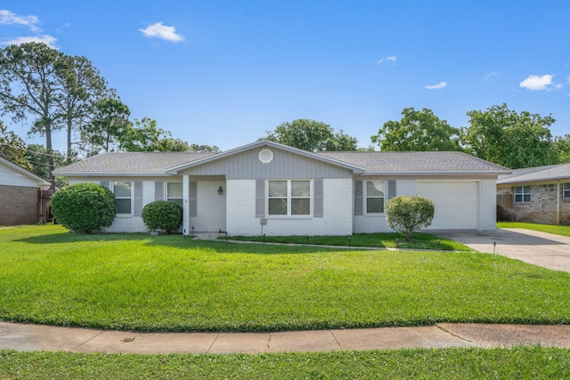 153 Brewer Cir, Mary Esther, FL 32569 - ranch-style home featuring brick siding, driveway, a garage, and a front lawn