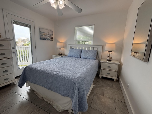 101 Barbados Dr, Cape San Blas, FL 32456 - bedroom featuring tile patterned flooring, access to outside, baseboards, and a ceiling fan