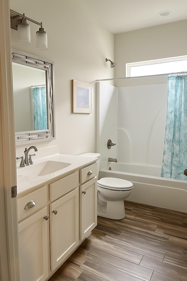 95 Santana Dr, Santa Rosa Beach, FL 32459 - full bathroom with vanity, shower / bathtub combination with curtain, and wood finished floors