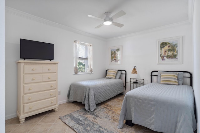 330 Bluefish Dr Unit 119, Fort Walton Beach, FL 32548 - bedroom featuring ornamental molding, light tile patterned floors, baseboards, and ceiling fan