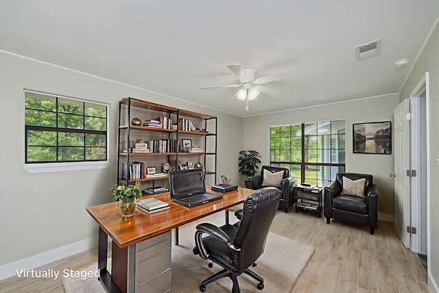 6859 Bill Lundy Rd, Laurel Hill, FL 32567 - office featuring a ceiling fan and light wood finished floors