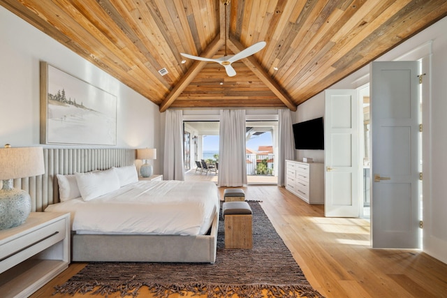 5012 W County Highway 30a, Santa Rosa Beach, FL 32459 - bedroom with wooden ceiling, access to exterior, wood finished floors, and ceiling fan
