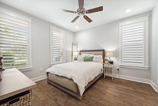 327 Cobalt Ln, Miramar Beach, FL 32550 - bedroom featuring dark wood-type flooring, baseboards, ceiling fan, and recessed lighting