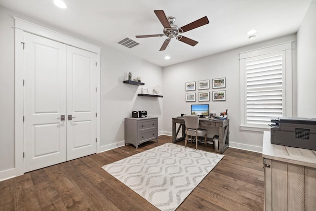 327 Cobalt Ln, Miramar Beach, FL 32550 - home office featuring wood finished floors, ceiling fan, baseboards, and recessed lighting