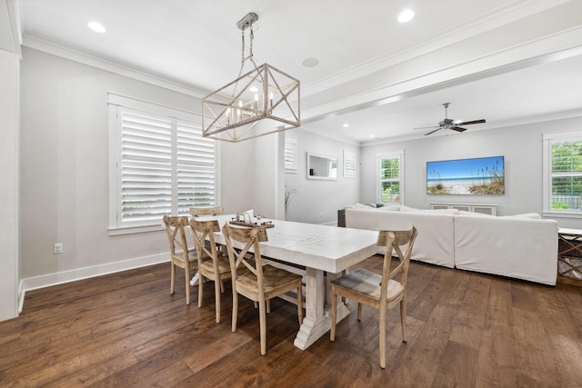 327 Cobalt Ln, Miramar Beach, FL 32550 - dining space featuring dark wood-style flooring, recessed lighting, crown molding, baseboards, and a chandelier