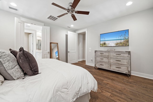 327 Cobalt Ln, Miramar Beach, FL 32550 - bedroom with dark wood-style flooring, recessed lighting, baseboards, and ceiling fan