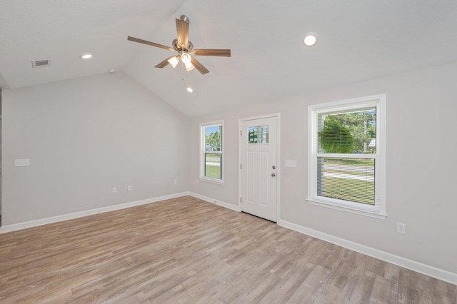 192 S Norwood Rd, Defuniak Springs, FL 32435 - entryway with plenty of natural light, ceiling fan, light wood finished floors, vaulted ceiling, and recessed lighting