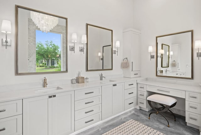 3502 Burnt Pine Ln, Miramar Beach, FL 32550 - full bathroom with double vanity and a chandelier