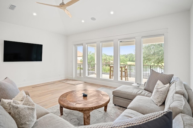 3502 Burnt Pine Ln, Miramar Beach, FL 32550 - living room featuring wood finished floors, recessed lighting, and ceiling fan