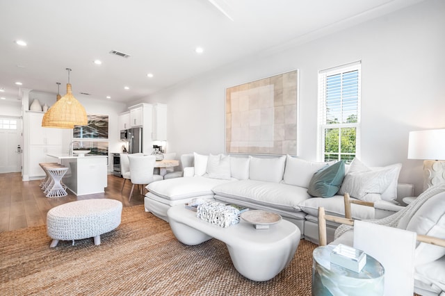 70 Martha S Ln # 2-101, Santa Rosa Beach, FL 32459 - living room with light wood-style flooring and recessed lighting