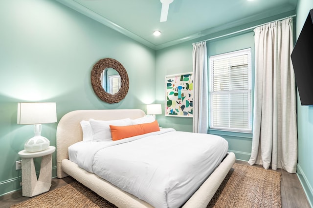 70 Martha S Ln # 2-101, Santa Rosa Beach, FL 32459 - bedroom featuring baseboards, wood finished floors, recessed lighting, and a ceiling fan
