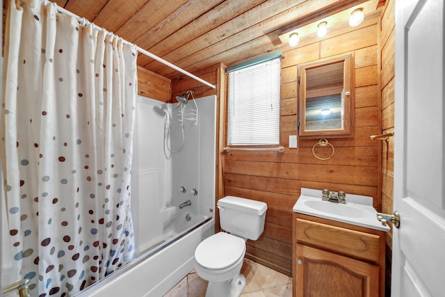 891 Choctawhatchee River Rd, Ponce De Leon, FL 32455 - full bath featuring wood walls, wood ceiling, shower / tub combo with curtain, toilet, and vanity