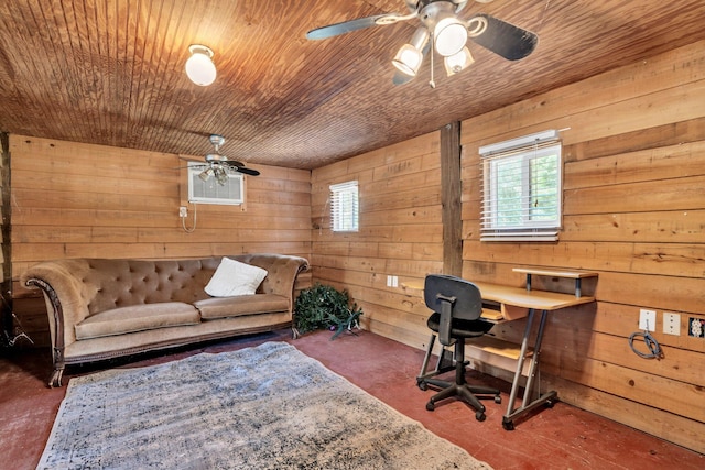 891 Choctawhatchee River Rd, Ponce De Leon, FL 32455 - office with ceiling fan, wooden walls, healthy amount of natural light, and wood ceiling