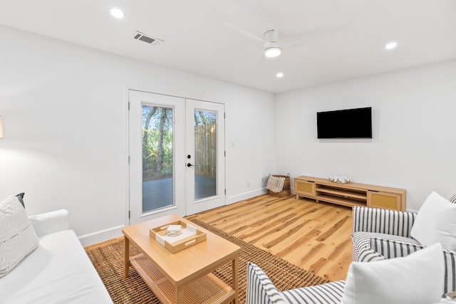 43 Summer Haven Trl Unit 3, Miramar Beach, FL 32550 - living room with french doors, baseboards, recessed lighting, ceiling fan, and wood finished floors