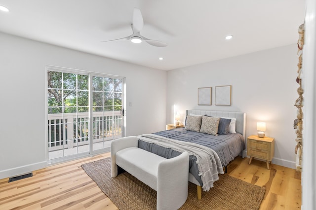 43 Summer Haven Trl Unit 3, Miramar Beach, FL 32550 - bedroom featuring access to exterior, light wood-type flooring, baseboards, recessed lighting, and a ceiling fan